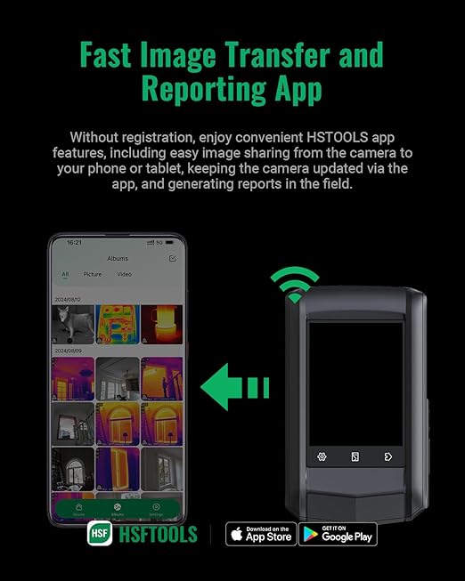 HSFTOOLS P2W Wi-Fi Thermal Camera with 8MP Visual Camera, 3.5" Touch Screen, 640x480 Super Resolution Thermal Imaging Camera, Intelligent Scene Detection, 256x192 IR Resolution, Video Recording