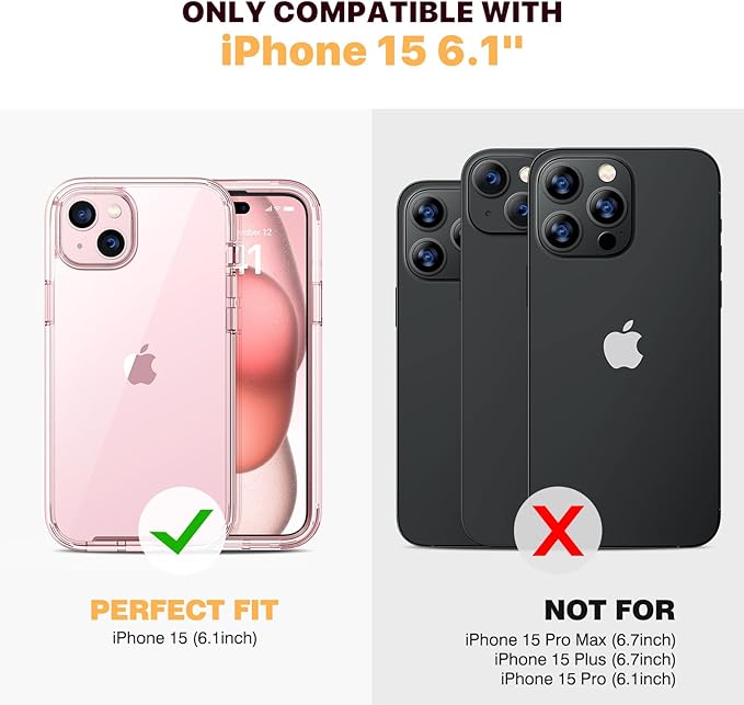 Diaclara Designed for iPhone 15 Case, Full Body Rugged Case with Built-in Touch Sensitive Anti-Scratch Screen Protector, with Camera Lens Protector for iPhone 15 6.1" (Clear Pink)