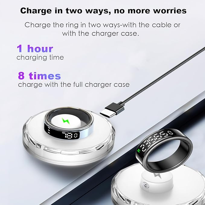 Smart Health Ring with Screen,for Women Men Fitness Tracker Heart Rate, Blood Oxygen, HRV,Sleep Monitoring, Step Counting, IP68 for iPhone and Android, No Subscription Fee (Silver, 12#)
