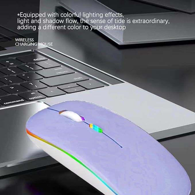 Guiheng Wireless Bluetooth Mouse,LED Dual Mode Rechargeable Silent Slim Laptop Mouse,Portable(BT5.2+USB Receiver) Dual Mode Computer Mice,for Laptop,Desktop Computer,ipad Tablet,Phone,Mac(Purple)