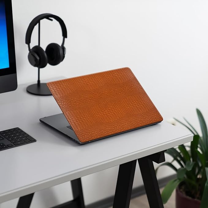 DTangLsm for Crocodile MacBook Pro 14 inch Case M5 2026-2021 M4 M3 M2 M1 A3426 A3427 A3434 A3112 A3185 A3401 A2918 A2992 A2779 A2442, Alligator Skin Textured Leather Hard Case+Keyboard Cover, Brown
