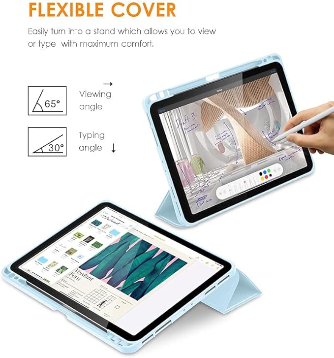 DTTO for iPad Pro 11 inch 4th/3rd/2nd/1st Generation 2022/2021/2020/2018 Case, Smart Slim Trifold Stand Soft TPU Back Cover with Built-in Pencil Holder, Also Fit iPad Air 5/4,Ice Blue