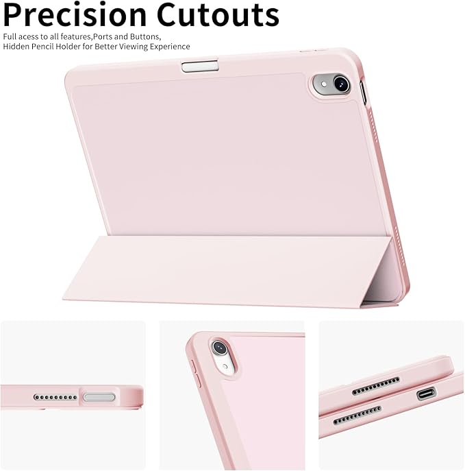 Case for iPad mini 7 2024 (A17 Pro)/ iPad mini 6 (2021), iPad 8.3-inch 7th/6th Generation Case, Trifold Stand Protective Slim Clear Back Cover with Pencil Holder, Pink