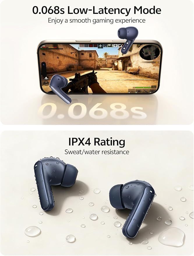 QCY MeloBuds N20 Active Noise Cancelling Wireless Earbuds, 50dB ANC Headphones with 6 Mics ENC Clear Call, 13mm Dynamic Driver, 40H Battery Life, Bluetooth 6.0 (Blue)