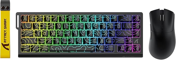 ATTACK SHARK X68 HE Wired Rapid Trigger Mechanical Gaming Keyboard and R1 Mouse with Adjustable Actuation,Coiled Cable,USB C/2.4Ghz Wireless/BT Ultralight 18K DPI Mice for Esport Gamer(Black Contour)