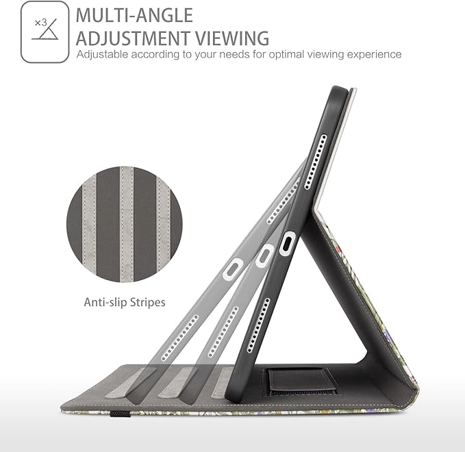 iPad Pro 13 inch Case (M5) 2025, Case for iPad Pro 13-inch (M4) 2024 with Pencil Holder Multi-Angle View Adjustable Stand Shockproof Protective case with Pocket/Hand Strap/Auto Wake Sleep, Flowers