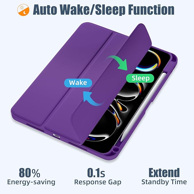 Kidopire New Compatible with iPad Pro 11 Inch Case (M4 2024/M5 2025) with Pencil Holder, Smart Cover with Protective Trifold Stand & Soft TPU Back, Auto Wake/Sleep, Support Pencil Pro, Dark Purple