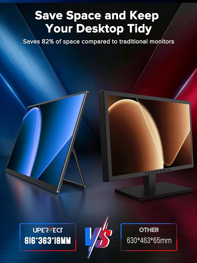 UPERFECT Portable Monitor 27”, Dual Mode 4K UHD 144Hz/FHD 288Hz Gaming Monitor, 0.1ms FreeSync, 600 Nits, 125% sRGB, USB-C & HDMI 2.1 & DP 1.4, Large Second Screen for Laptop, Computer, Game Consoles