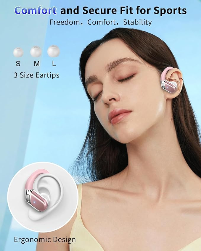 Wireless Earbuds, Bluetooth 5.4 Headphones Sport, 50H Deep Bass Sound Over Ear Buds with 4 ENC Noise Cancelling Mic, Dual LED Display, IP7 Waterproof Earphones with Earhook for Workout/Running/Gym