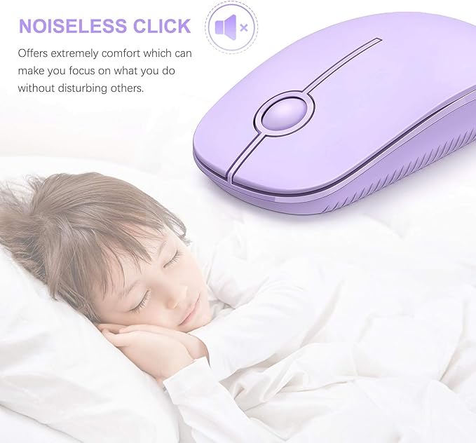 Unipows Wireless Mouse - 2.4G Slim Portable Computer Mouse with Nano Receiver, Less Noise Mobile Optical Mice for Notebook, PC, Laptop, Desktop-Purple