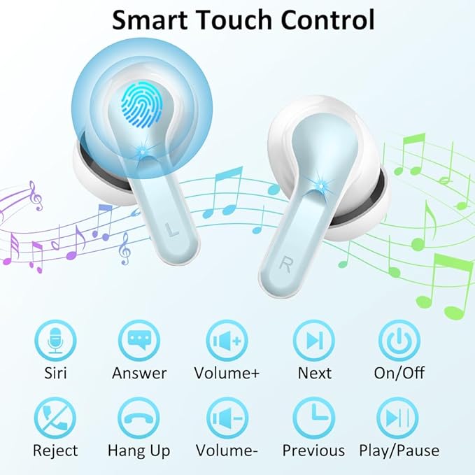 Wireless Earbud, Bluetooth Headphones 5.3 NEW 40H Ear Buds Bass Stereo Earphones Noise Cancelling Earbud with 4 ENC Mic in-Ear Bluetooth Earbud USB-C LED Display IP7 Waterproof Sport for Android iOS