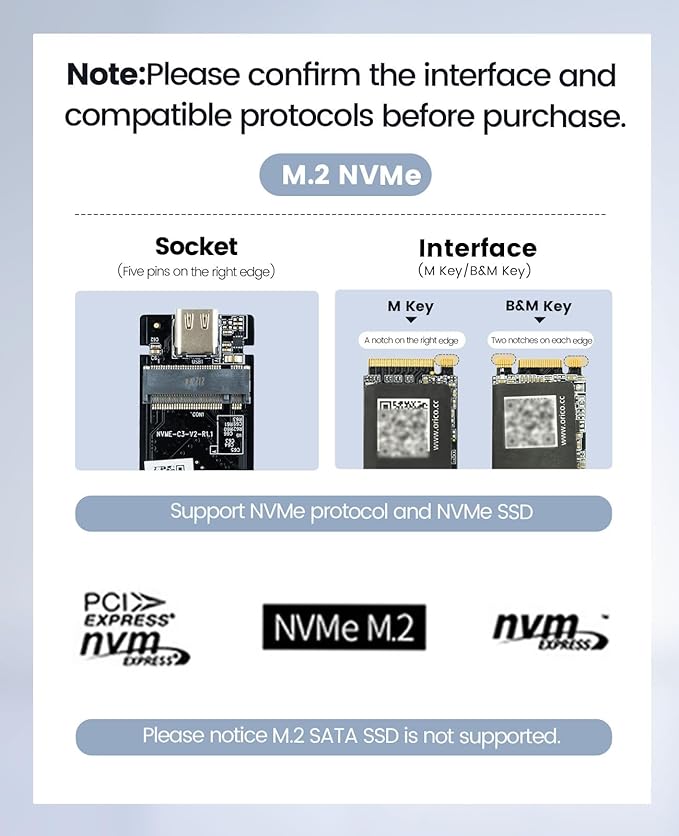 ORICO 40Gbps NVMe SSD Enclosure, M.2 to USB-C Adapter for NVMe M-Key 4TB SSD 2280, Aluminum M2 External SSD Case, Compatible with Thunderbolt 3/4 USB3.2/3.1/3.0/Type-M234-Silver