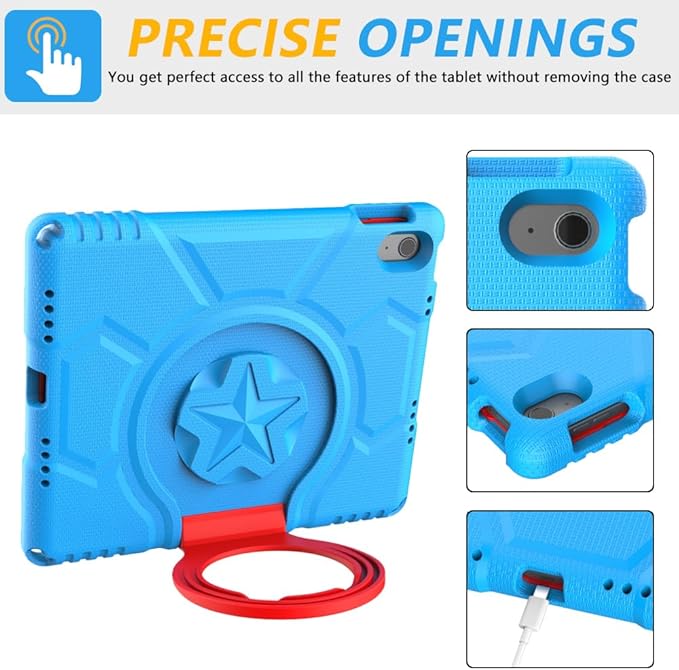 Kids Case for iPad (A16) 11th Generation 11 Inch 2025 & iPad 10th Generation 10.9 Inch 2022, Lightweight Shockproof Kids-Friendly Case Built-in Screen Protector with Handle Stand, Blue