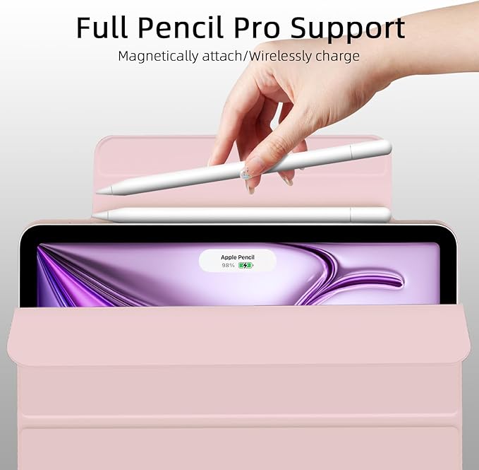 for iPad Air 13 inch M4/M3/M2 Case (2026/2025/2024,Model A3268/A3269/A3271), Auto Sleep/Wake and Magnetic Closure, Slim Trifold Stand Case, PU Leather Cover, Support Apple Pencil Pro, Pink