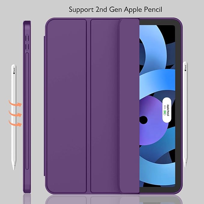 iMieet iPad Air 11 Inch Case M4/M3/M2(2026/2025/2024), iPad Air 5th/4th Generation Case 2022/2020 10.9 Inch with Pencil Holder,Trifold Stand Smart Case with Soft TPU Back(Dark Purple)