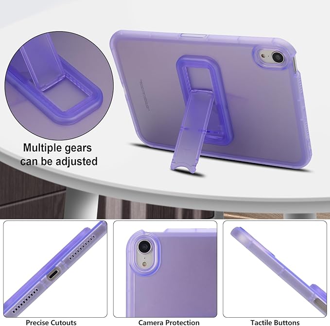Slim Case for iPad mini 7 (A17 Pro) 2024/ Mini 6 8.3'', Built-in Kickstand Non-Slip Military Grade Drop Protection Rugged for iPad mini 7th 6th Generation, Purple