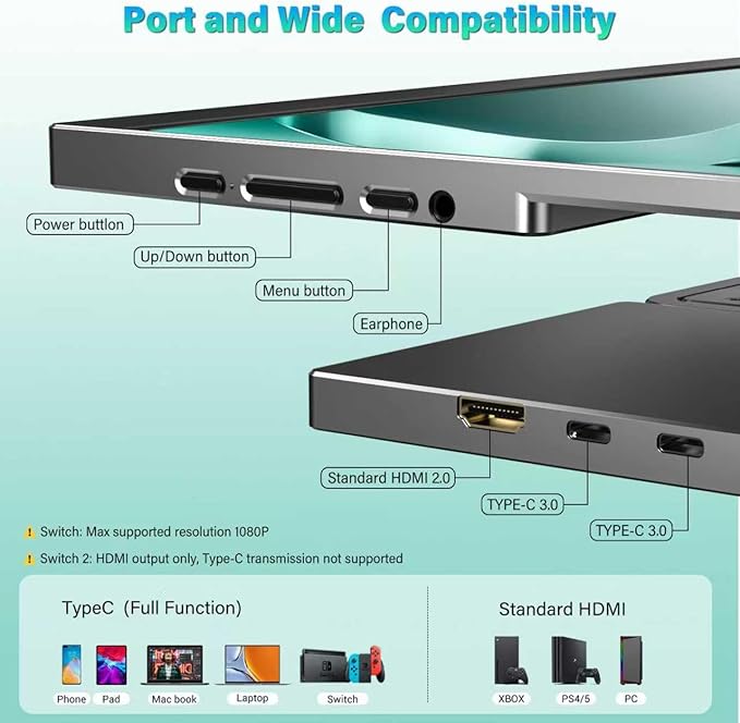 InnoView 16" Portable Monitor 120Hz 2.5K QHD 2160x1600 100% sRGB Laptop Screen Extender | 2 x Type-C & HDMI Portable Monitor for Macbook/Switch/PS5/Xbox(Adapter Excluded)