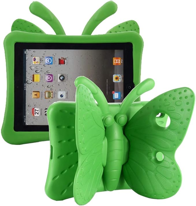 iPad 9th 8th 7th Generation Case Kids Girls, Cute Butterfly Shockproof EVA Foam Super Protection Stand Cover for iPad 2021 2020 2019 10.2" and iPad Air 3 Pro 10.5" - Green