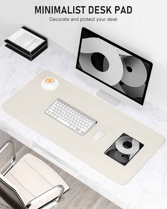 Desk Pad, 23.6" x 13.8" PU Leather Non-Slip Desk Mat Large Mouse Pad for Desktop, Waterproof Laptop Computer Writing Mat for Office, Home, Work, Gaming, Ivory White