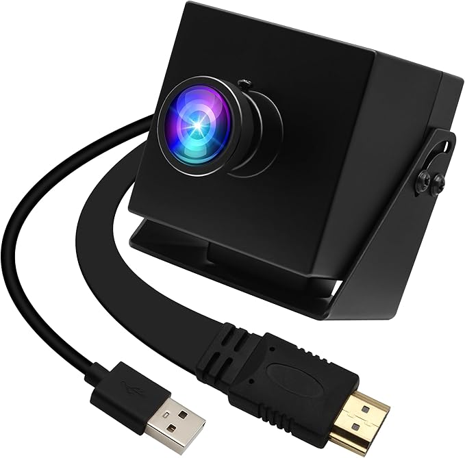 ELP 4K HDMI USB Camera Wide Angle PC Camera for Computer Monitor Simultaneously Output Mini UVC USB2.0 Webcam 2X Digital Zoom H.264 8mp USB Security Camera (120degree no Distortion Lens)