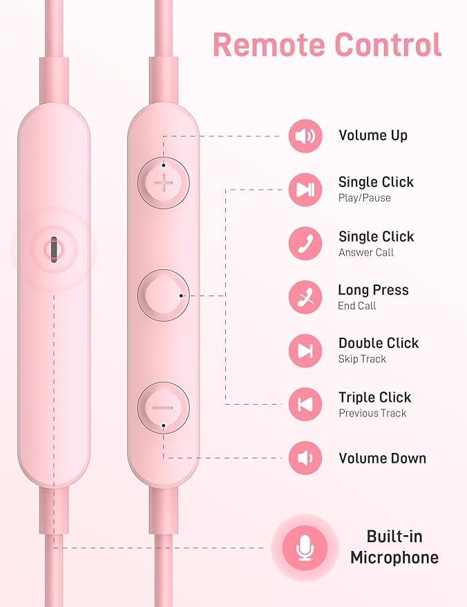 iMangoo for Apple MFi-Certified Headphones for Lightning Wired Earbuds Magnetic Ear Buds with HiFi Bass,3 Ear Tips Mic Corded Earphones for Gym, Commuting for iPhone 14 Plus 13 12 11 Pro Max Pink