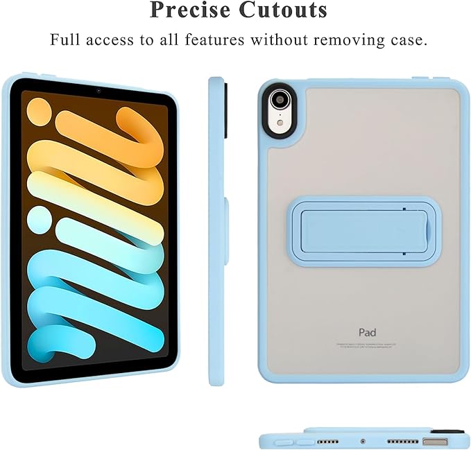 Shockproof Case for iPad mini 7th/6th Generation (2024/2021 8.3-inch), Kickstand Slim Fit Rugged Bumper Lightweight Anti-Scratch Bumper Case Cover for Women Men, Blue