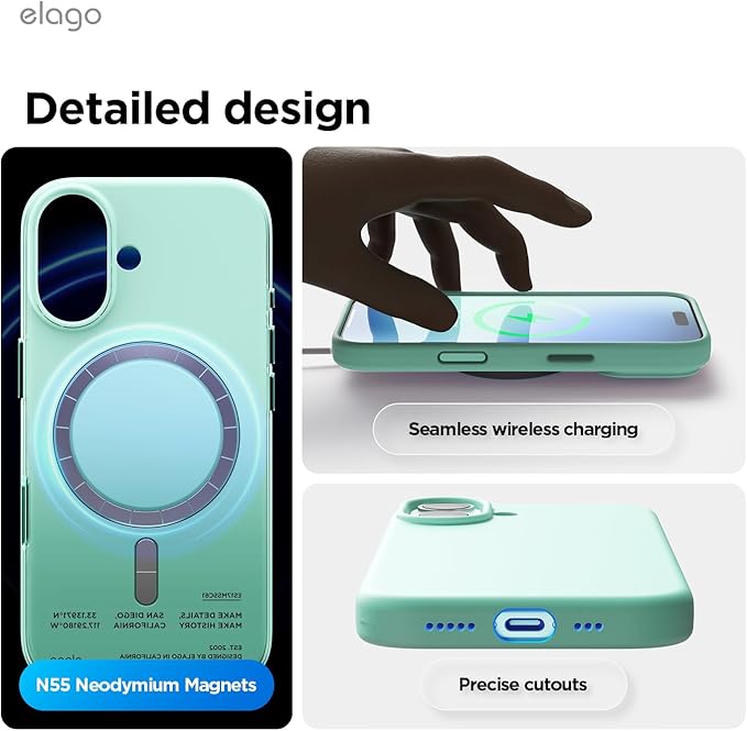 elago for iPhone 17 Case, Premium Magnetic Silicone Case, Compatible with MagSafe, Liquid Silicone Material, Protective Cover, Shockproof, Slim Phone, 6.3 inch (Aqua Sky)
