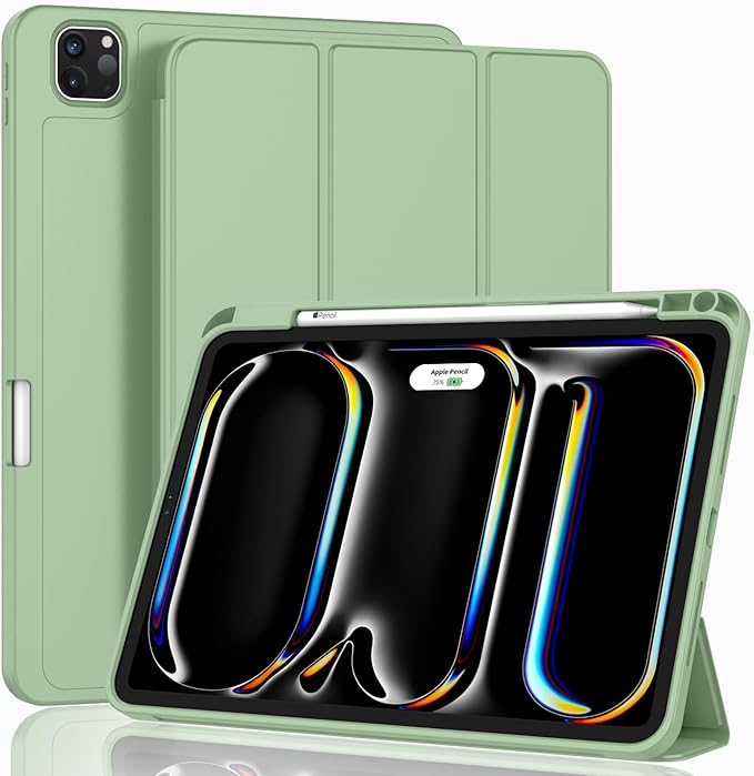 ZryXal iPad Pro 11 Inch Case (M5) 2025/ (M4) 2024 (Model: A2836/A2837/A3006), Trifold Stand Smart Cover with Pencil Holder and Soft TPU Back, Auto Wake/Sleep (Matcha Green)
