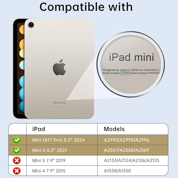 MoKo for iPad mini 7 A17 Pro Case 2024, iPad mini 6th Generation Case 8.3 Inch 2021 with Pencil Holder, Slim Light Trifold Smart Protective Cover with Hard PC Translucent Back Shell, White
