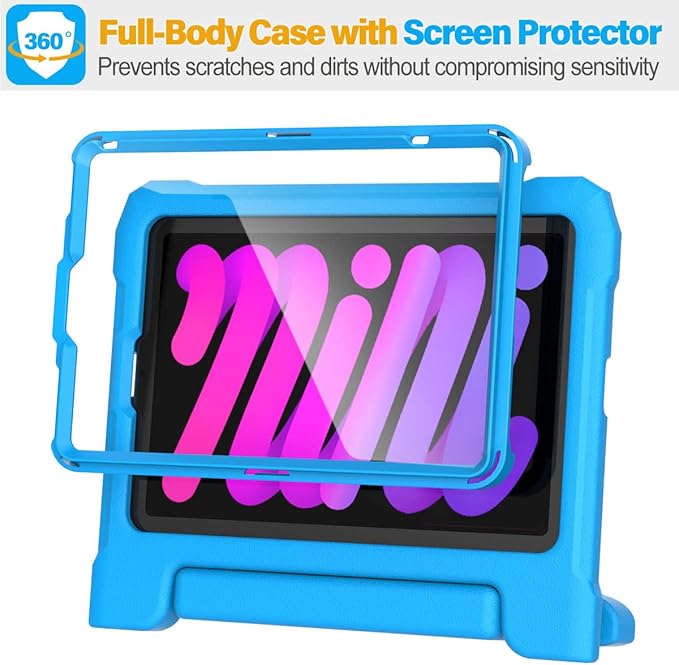 SUPLIK Kids Case for iPad mini 7 (A17 Pro) 2024 & Mini 6 2021, iPad mini 6th/7th Generation Case with Screen Protector, Durable Shockproof Handle Stand Cover for 8.3-inch iPad mini 6/7 Gen, Blue