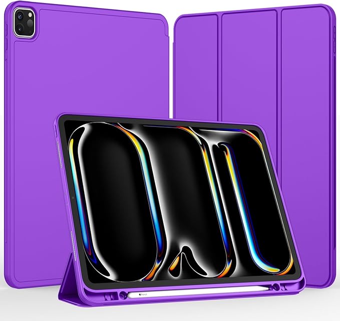 iMieet Case for iPad Pro 11 Inch (M5) 2025 /(M4) 2024 5th Gen, Trifold Stand Smart Cover with Pencil Holder and Soft TPU Back, Auto Wake/Sleep (Grape Purple)