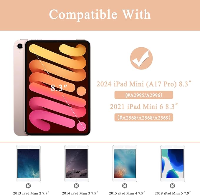 Supveco Case for iPad mini 7 (A17 Pro) 2024/iPad Mini 6 2021 8.3 Inch with Pencil Holder-[Auto Wake/Sleep],Slim Protective Case with Soft TPU Back Cover for iPad mini 7th/6th Generation-Pink
