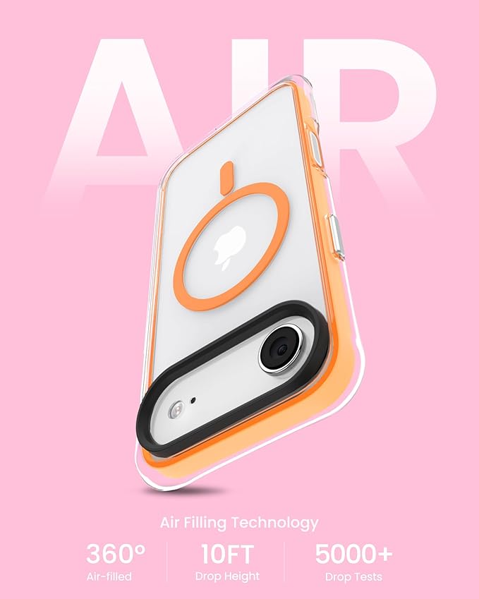 ORNARTO Air Case for iPhone Air Clear | Military-Grade Drop Protection | Camera Control Button | Compatible with MagSafe | Built-in Air Phone Cover - Orange