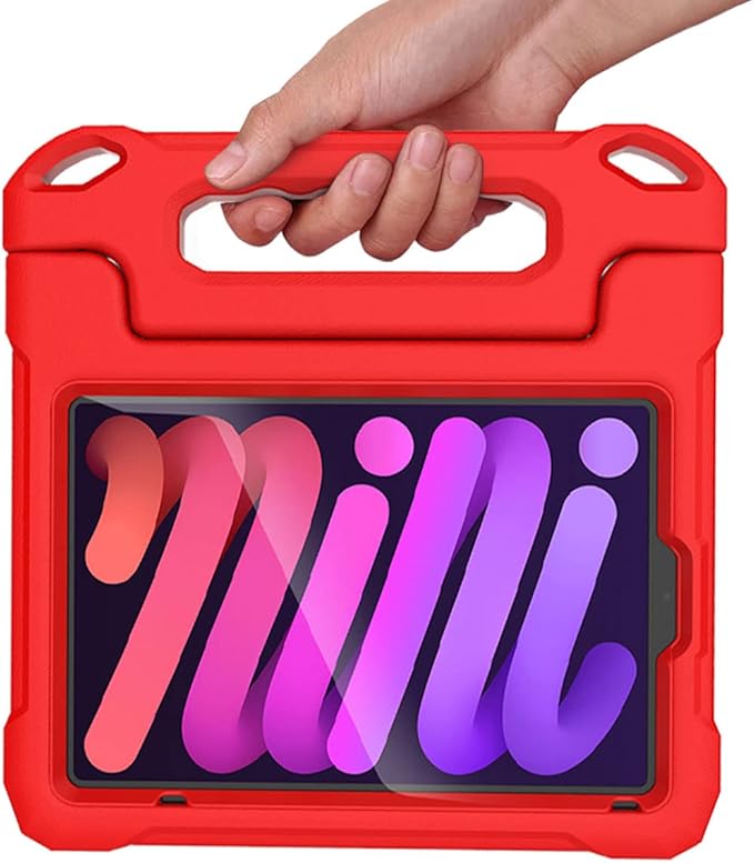 SUPLIK Kids Case for iPad mini 7 (A17 Pro) 2024 & Mini 6 2021, iPad mini 6th/7th Generation Case with Screen Protector, Durable Shockproof Handle Stand Cover for 8.3-inch iPad mini 6/7 Gen, Red