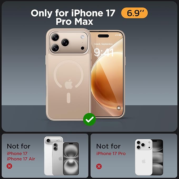 Miracase for iPhone 17 Pro Max Case with Screen Protector [Compatible with MagSafe] Slim Thin Phone Case Military-Grade Protected for 17 ProMax Cover Bumper 6.9", Khaki Gold