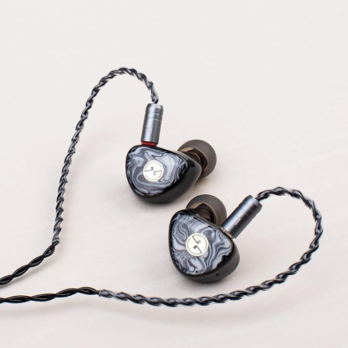 TINHIFI T3 Plus 10mm LCP Dynamic Driver IEM, HiFi Wired Earbuds with Balanced Sound & Deep Bass, 3D Printed Marble Texture Shell, Detachable 2Pin Silver-Plated Cable for Musician Audiophile