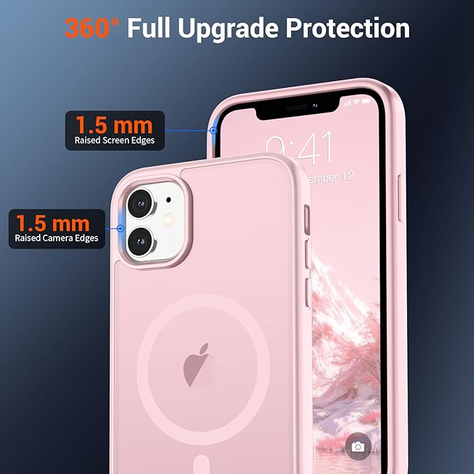 SUPFINE Magnetic for iPhone 11 Phone Case (Compatible with MagSafe) (Military Grade Drop Protection) Translucent Matte Shockproof Phone Cover,Light Pink