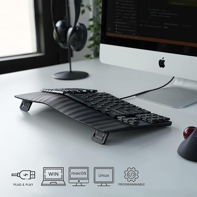 Perixx PERIBOARD-335BR Wired Ergonomic Mechanical Compact Keyboard - Low-Profile Brown Tactile Switches - Programmable Feature with Macro Keys - Compatible with Windows and Mac OS X - US English