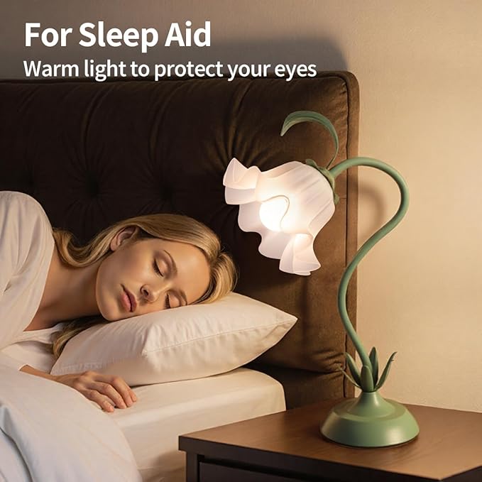 Flower Table Lamp for Bedroom, 3 Colors Flower Reading Light with E26 Bulb, Cute Lily Desk Lamp Bedside Lamps for Nightstands Home Decor, Adjustable Flexible DIY Floral Lamps for Living Room Office