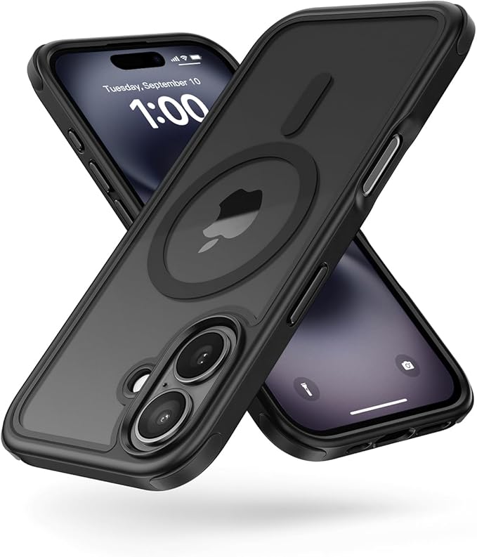 Mobnano for iPhone 16 Case, Compatible with MagSafe, Crystal Clear Case with Magnetic Ring, Multicolor Protective Shockproof Bumpers, Not Yellowing Slim Cover for Men Women - Black