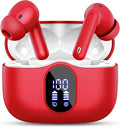 Wireless Earbuds, Bluetooth 5.4 Headphones Bass Stereo, Ear Buds with Noise Cancelling Mic, LED Display in Ear Earphones Clear Calls, IP7 Waterproof Bluetooth Earbuds for Laptop/Phones/Sports, Red