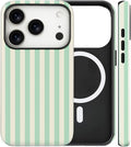 Magnetic for iPhone 17 Pro Max Case Cute Stripes Phone Case, Shockproof Slim TPU and Hard PC Protective Phone Cover Compatible with MagSafe Designed for Women Girls, Light Green