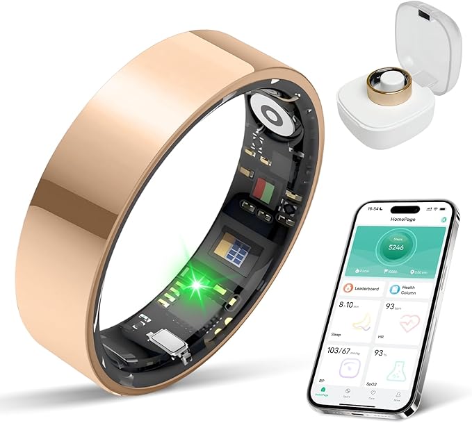 BIEMHA IP68 Waterproof Smart Ring - Fitness & Health Tracker with Sleep/Exercise Monitoring, Unisex for Women Men, iOS & Android Compatible, Long Lasting Battery Life, No Subscription (Rose Gold, 8)