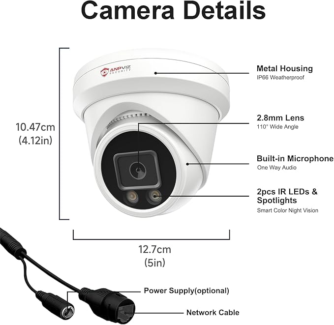 Anpviz 12MP PoE IP Camera Outdoor, Turret Security Camera for Home Surveillance, Smart Color Night Vision, Human/Vehicle Detection, Built-in Mic, Only Support 12MP NVR, NDAA Compliant, IPC-D3112W-S