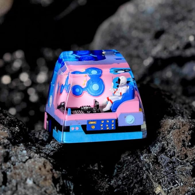 Astronaut Custom Artisan Keycap with Blue Pink Spaceship R1 SA Profile Astronauts Keycaps 1U ESC Handmade Gaming Resin Key Cap Cherry MX Switch Compatible Mechanical Keyboard Space Lover Gift