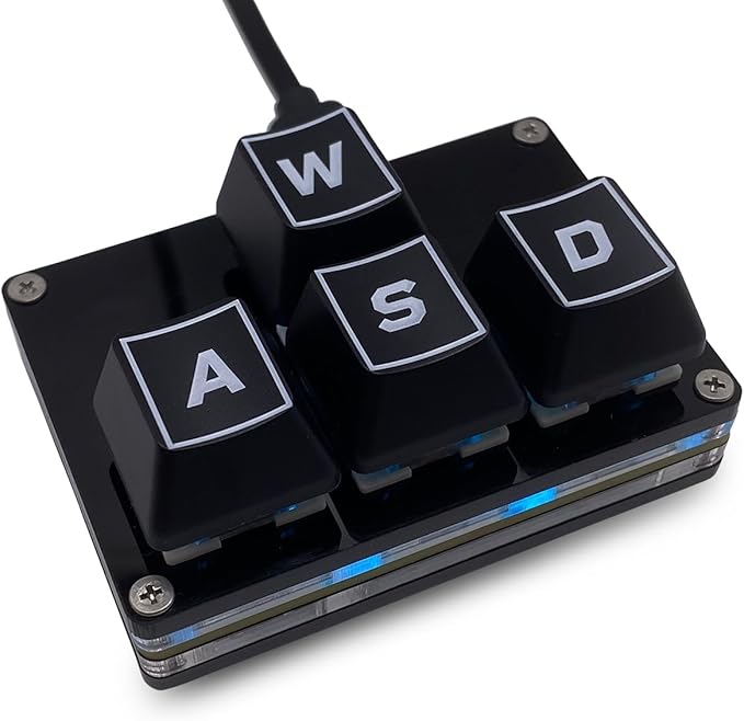 BTXETUEL Mini 4-Key Keypad WASD Arrow Key Keycaps Keyboard One-Handed Mechanical Gaming Keypad Programmable USB-C Customized Keyboard for Working or Gaming (Black, WASD Keycaps)