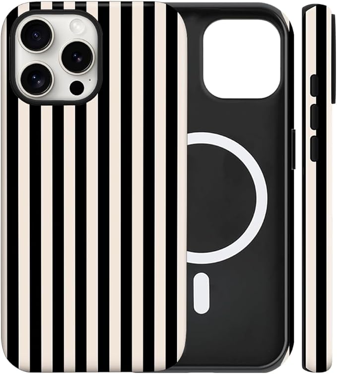 Magnetic for iPhone 11 Case Cute Stripes Phone Case, Shockproof Slim TPU and Hard PC Protective Phone Cover Compatible with MagSafe Designed for Women Girls, Black and White