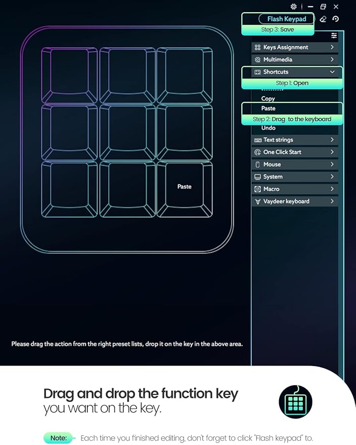 Vaydeer One-Handed Mechanical Keyboard Support NKRO, Hotkeys, One-Click Start,9 Fully Programmable Keys with Floating Window and Macro Multifunctional Keypad for iOS,Windows, Gift Idea for Him/Her
