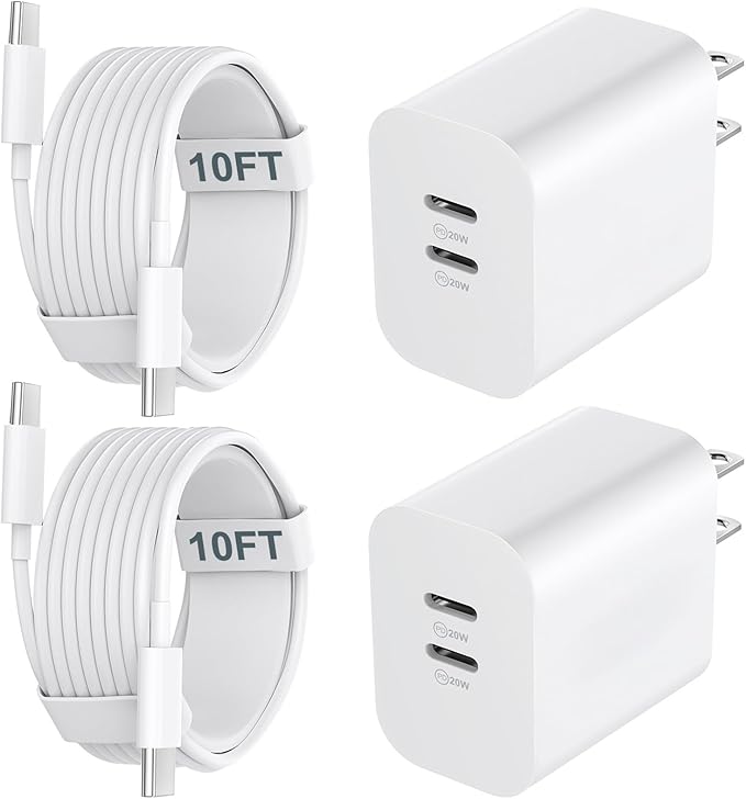 iPhone 17 16 15 Charger Fast Charging Cord 10FT Long USB C Charging Cable with 20W Type C Charger Block for iPhone 17 Pro Max/17 Pro/17/Air, 16 15 Pro Max/16 15 Pro/16 15,iPad Pro/Air, Android Phone