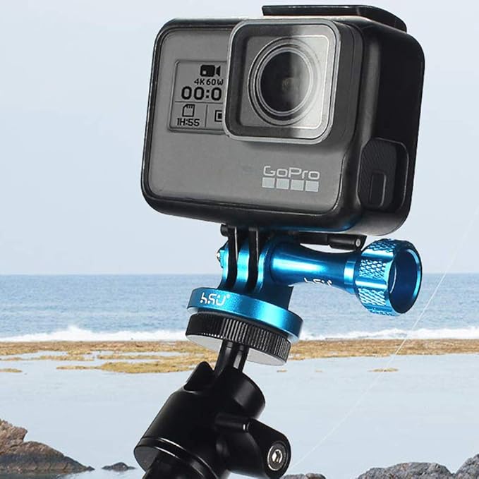 HSU Aluminum Alloy Metal GoPro Tripod/Monopod Mount with Aluminum Thumbscrew for GoPro Hero 13, 12, 11, 10, 9, 8, 7, 6, 5, 4, 3+, 3, 2, 1 HD, AKASO Campark and Other Action Cameras (Blue)